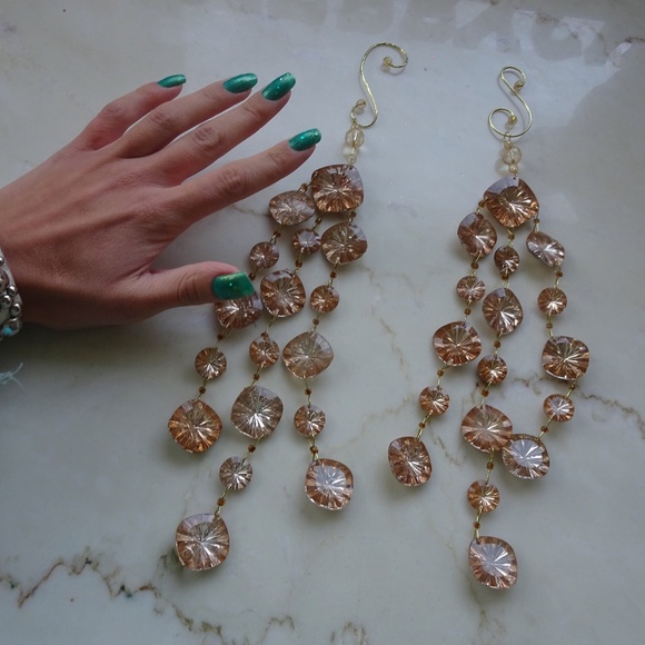 Set of 2 Glamorous Big Champagne Chandelier Acrylic Crystal Christmas Ornaments - Picture 6 of 7